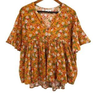 Umgee Boho Floral Roses Babydoll Top